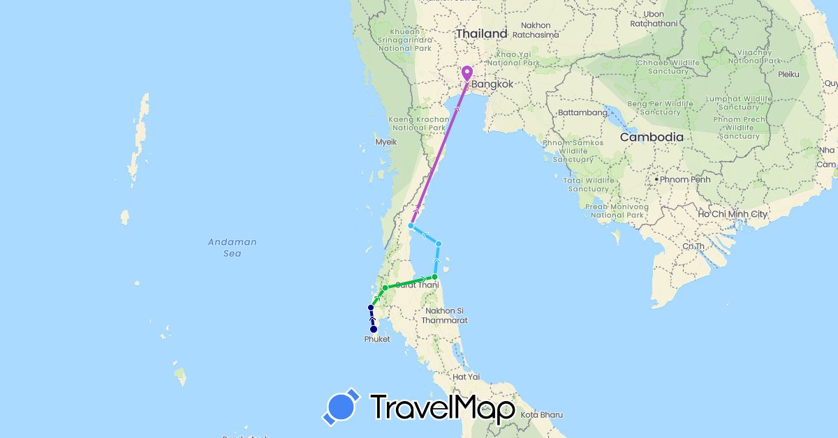 TravelMap itinerary: driving, bus, train, boat in Thailand (Asia)